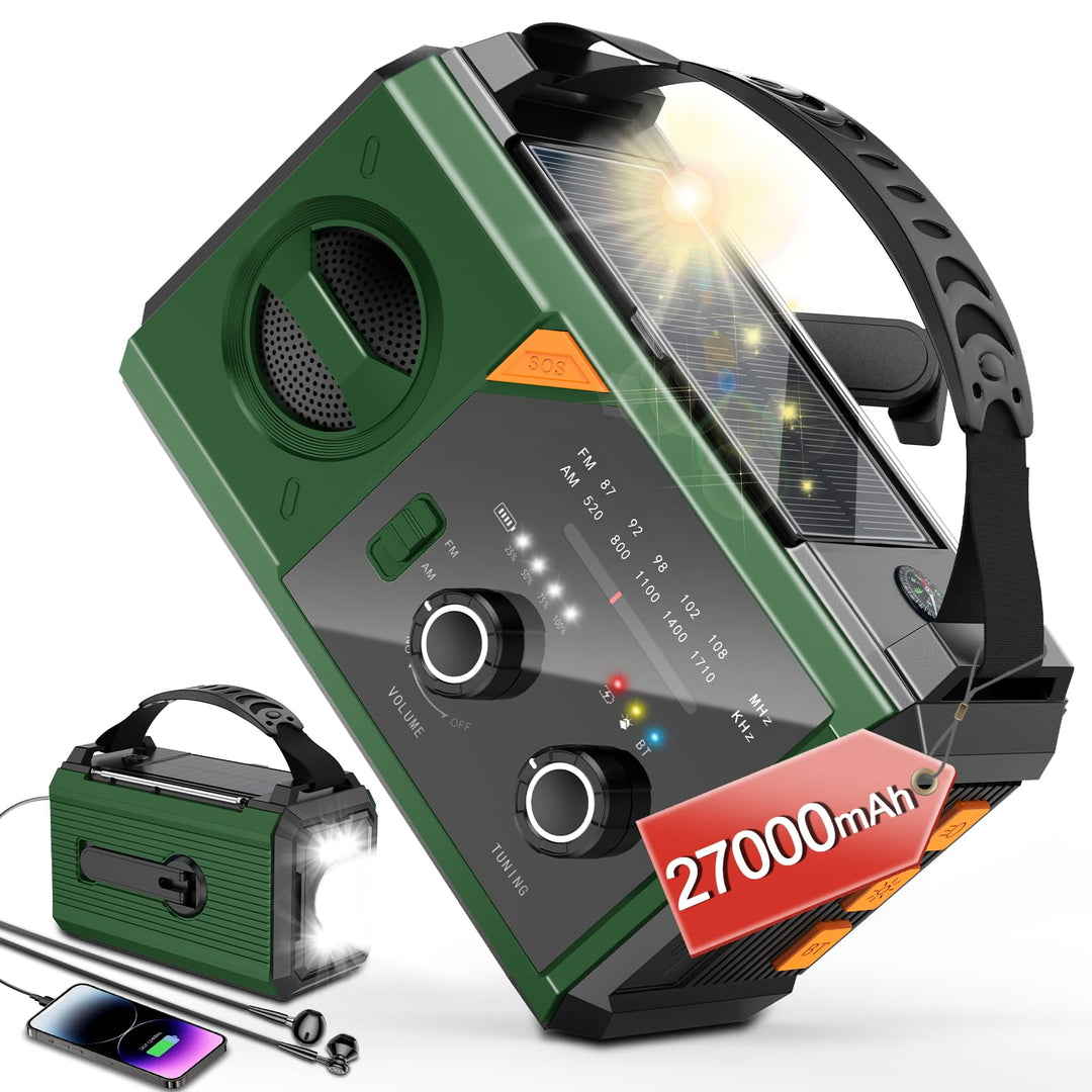 Wholede 30000mAh Kurbelradio mit Bluetooth, Solar Radio mit Handyladefunktion, AM/FM Tragbar Notfall
