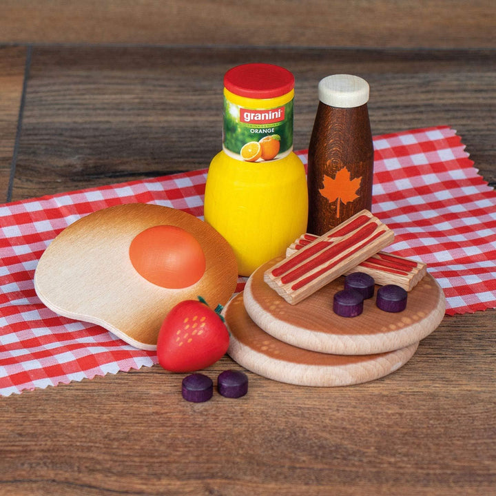 Erzi 28150 Sortierung American Breakfast aus Holz, Kaufladenartikel für Kinder, Rollenspiele