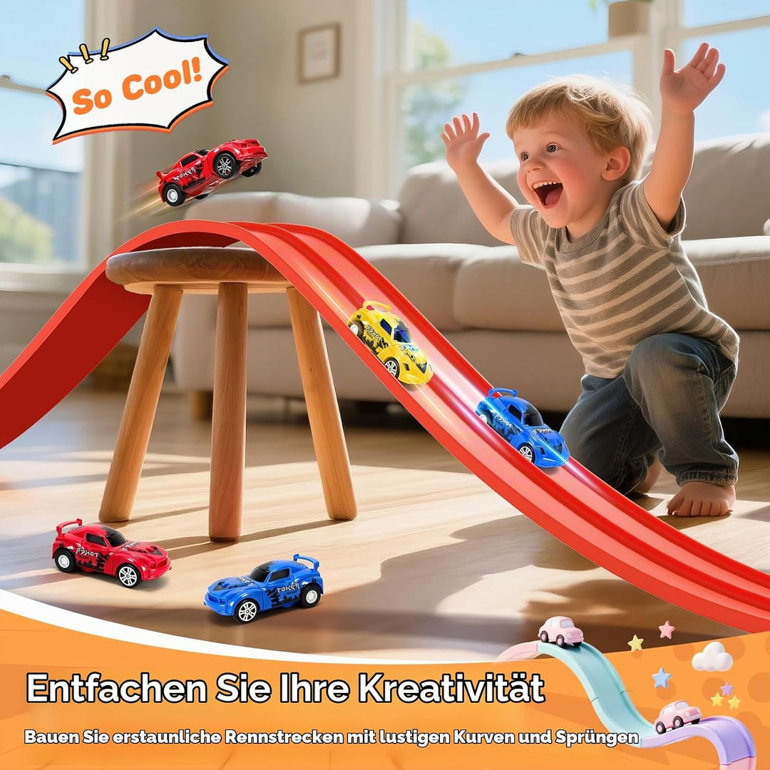 Autorennbahn 5M Inklusive 2 Autos: KETIEE Flexible Rennbahn Kinder 3 4 5 6 Jahre Rennstrecke Auto Re