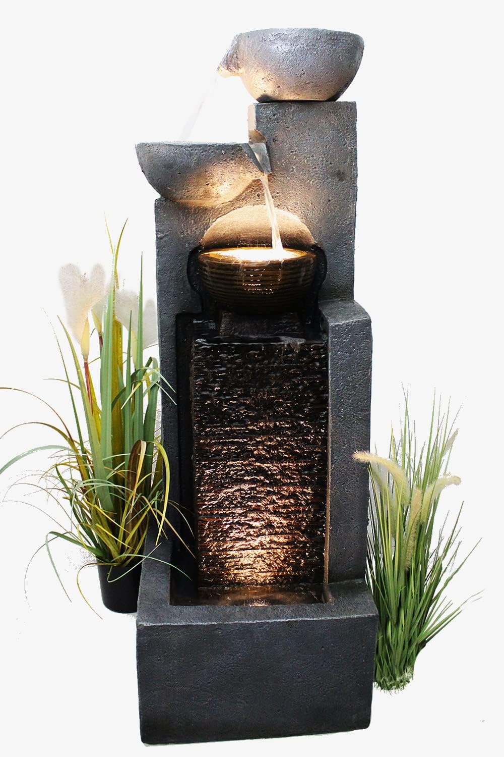 Grosser Gartenbrunnen mit LED Beleuchtung Springbrunnen Kaskade Wasserspiel Gartendekoration