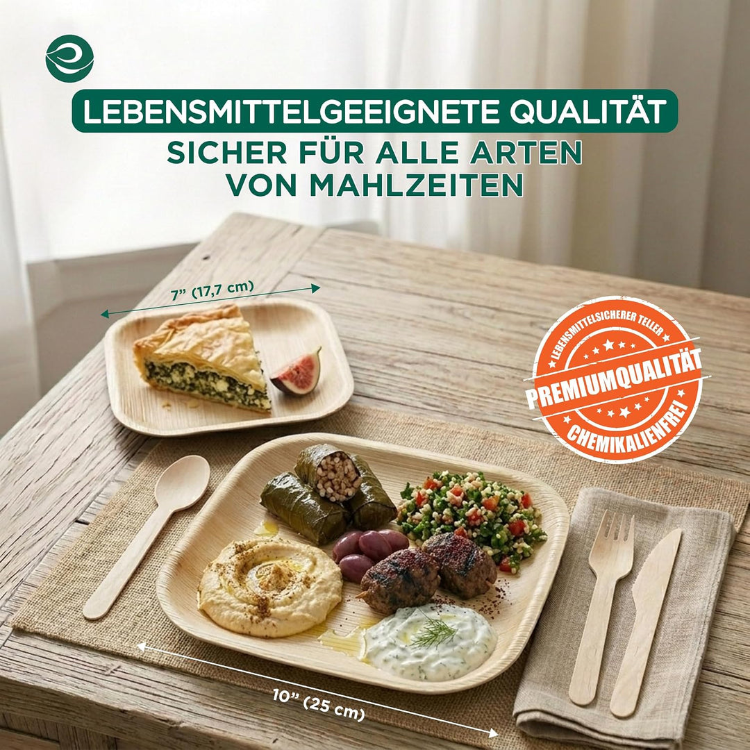 ECO SOUL Kompostierbare quadratische Palmblatt-Teller, 17,8 cm und 25,4 cm, wie Bambus-Teller, biolo