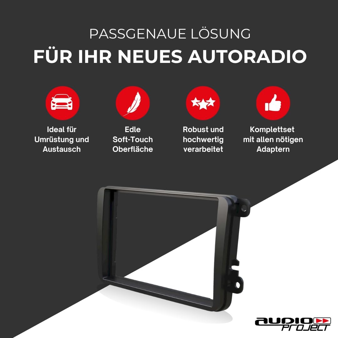 Audioproject A110 - Radioblende Set 2-DIN kompatibel für VW Golf 5 6 Polo 6R Passat Touran Caddy T5