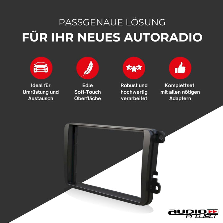 Audioproject A110 - Radioblende Set 2-DIN kompatibel für VW Golf 5 6 Polo 6R Passat Touran Caddy T5