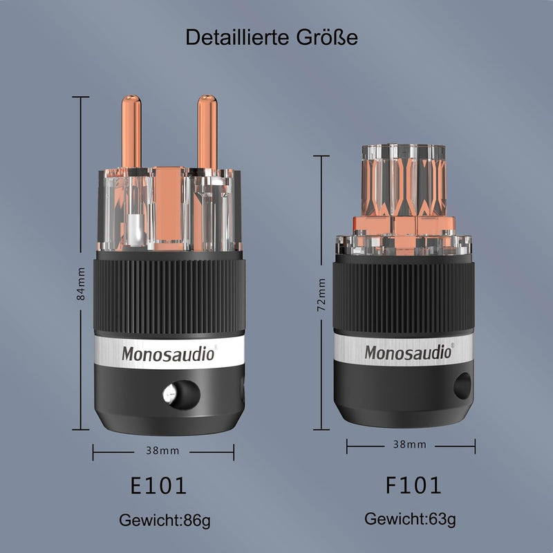 Monosaudio Paar Reines Kupfer Schuko Stecker E101/F101 AC 16A 250V Hi-End EU Netzanschluss, Euro Ste