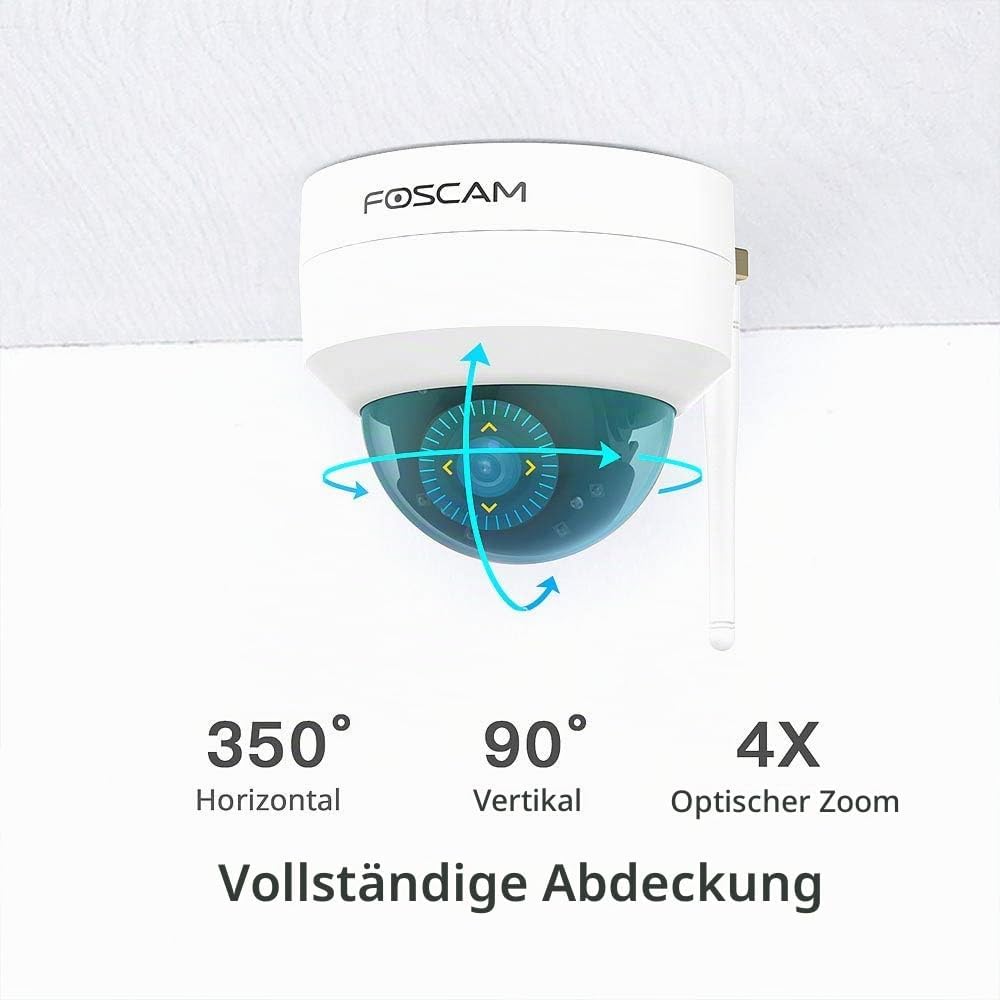 Foscam D4Z 4 MP Dual-Band WLAN PTZ Dome Überwachungskamera mit 4-Fach optischem Zoom, inkl. 64GB SD