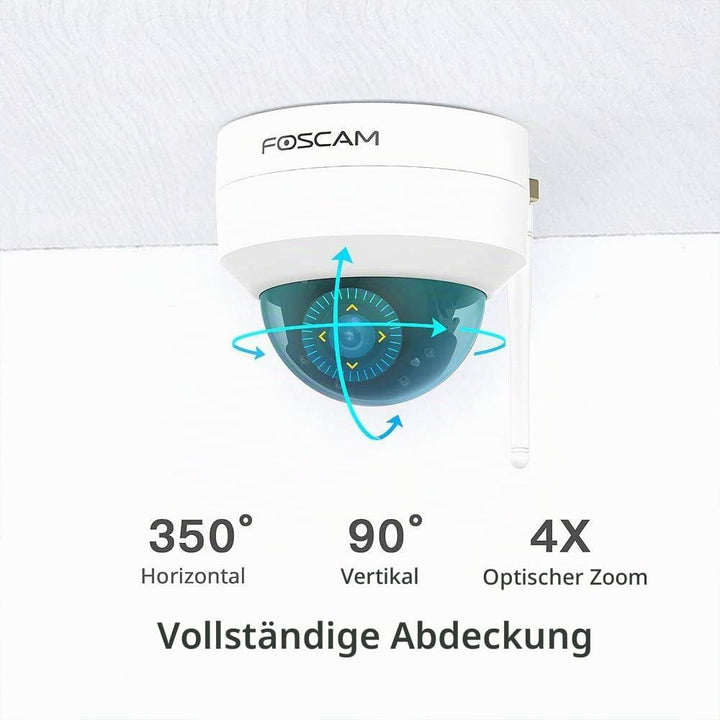 Foscam D4Z 4 MP Dual-Band WLAN PTZ Dome Überwachungskamera mit 4-Fach optischem Zoom, inkl. 64GB SD