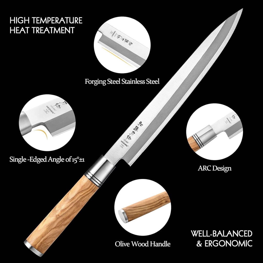 HEZHEN 240mm Sashimi Messer, Sushi Yanagiba Messer, Olivenholz Griff Messerkoffer aus Holz 240 Sashi
