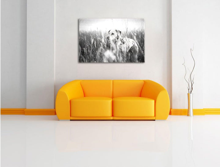 Pixxprint Neugieriger Hund im Feld Kunst als Leinwandbild/Grösse: 100x70 / Wandbild/Kunstdruck/ferti