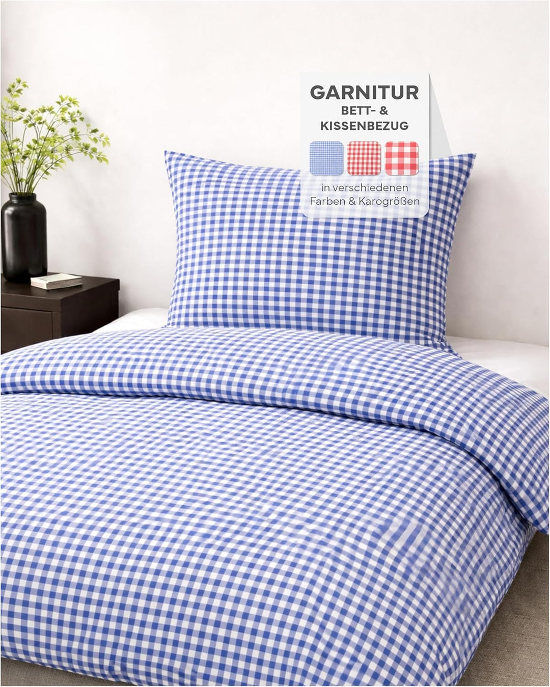 texpot Bettwäsche 155x220 + 80x80 Landhaus Karo blau kariert Baumwolle