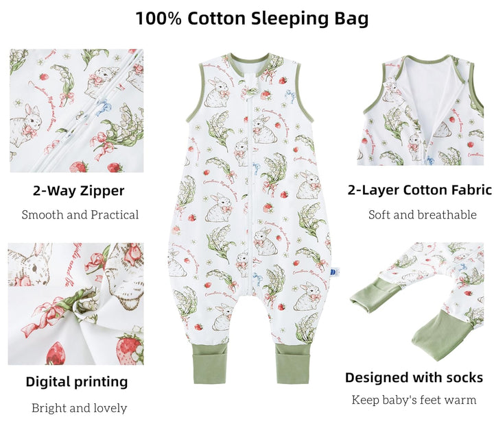 Chilsuessy Baby Schlafsack mit Beinen 1.5 Tog Schlafsack 100% Baumwolle Ganzjahres Schlafsack mit Fü