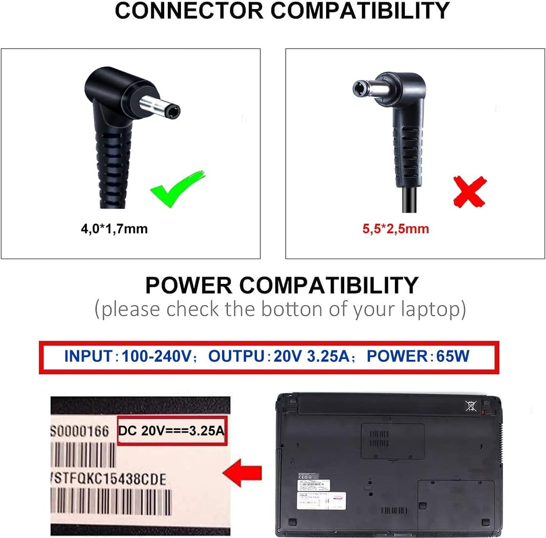 DTK Ladegerät für Lenovo Netzteil 65W 20V 3,25A Laptop Ladekabel für Lenovo AC Adapter 4,0mm*1,7mm 6
