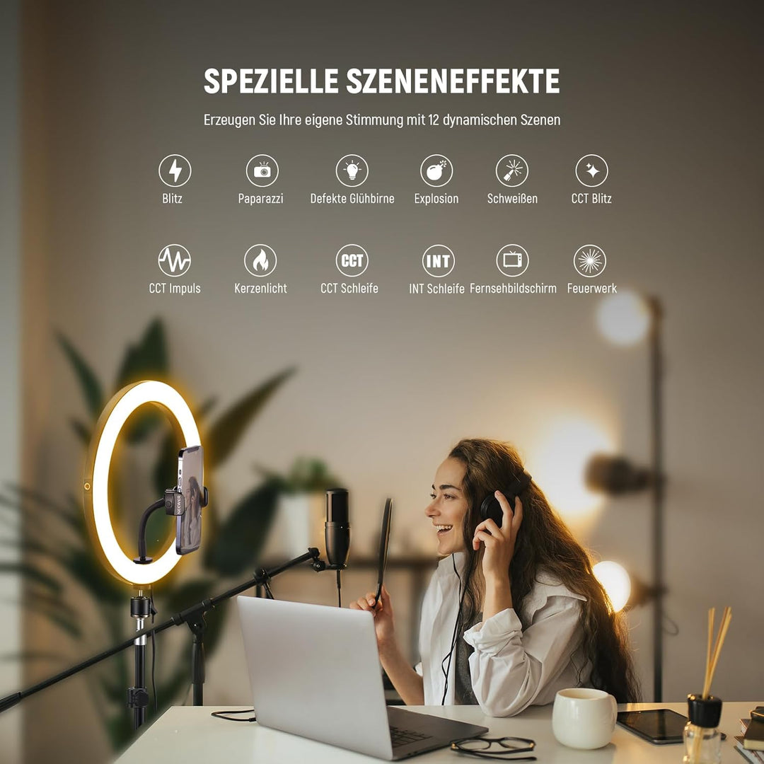 NEEWER 30,5cm(12Zoll) 24W Hochleistungs LED Ringlicht für Telefon mit 181 Zoll Halterung Bicolor 290