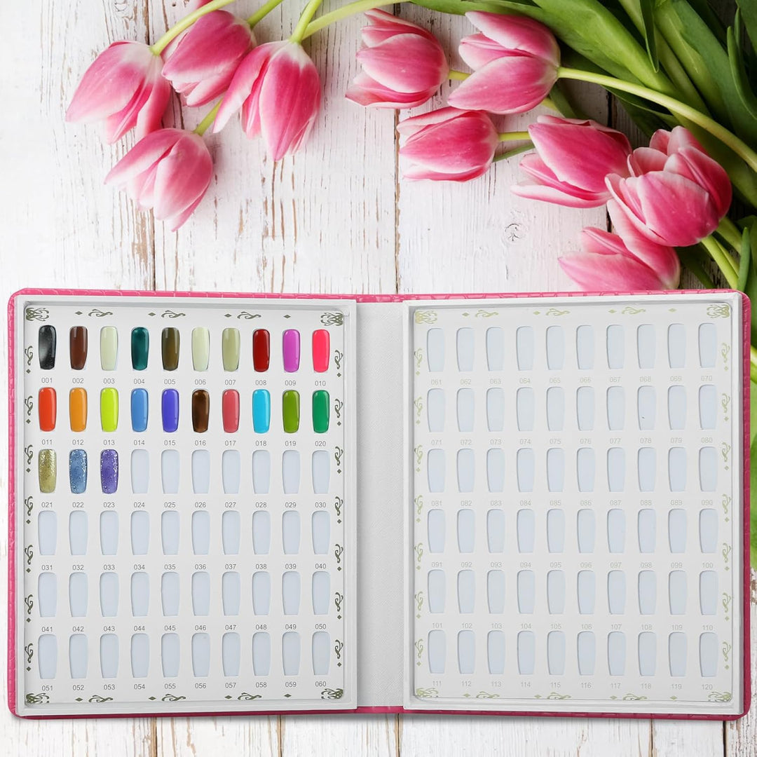 Nagelmusterbuch mit 120 Farben und 240 Nagelspitzen und Zahlenetiketten, Leder-Nagelfarbtafel, Karte