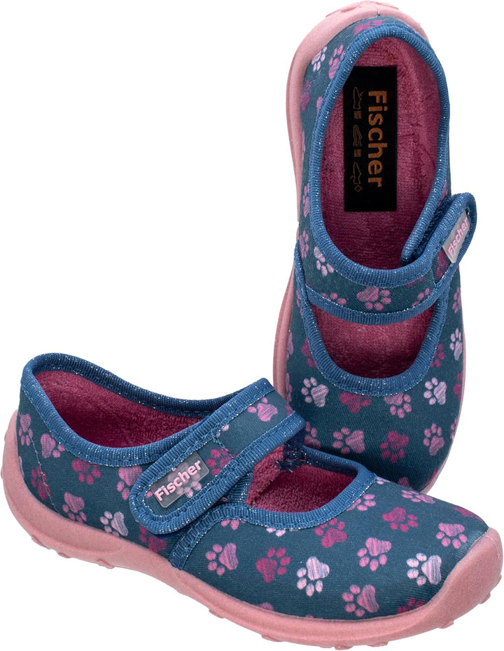 Fischer Kinder Hausschuh Mädchen Mary Jane Ballerina Glitzer Stern 632344 25 EU Blaurosa, 25 EU Blau