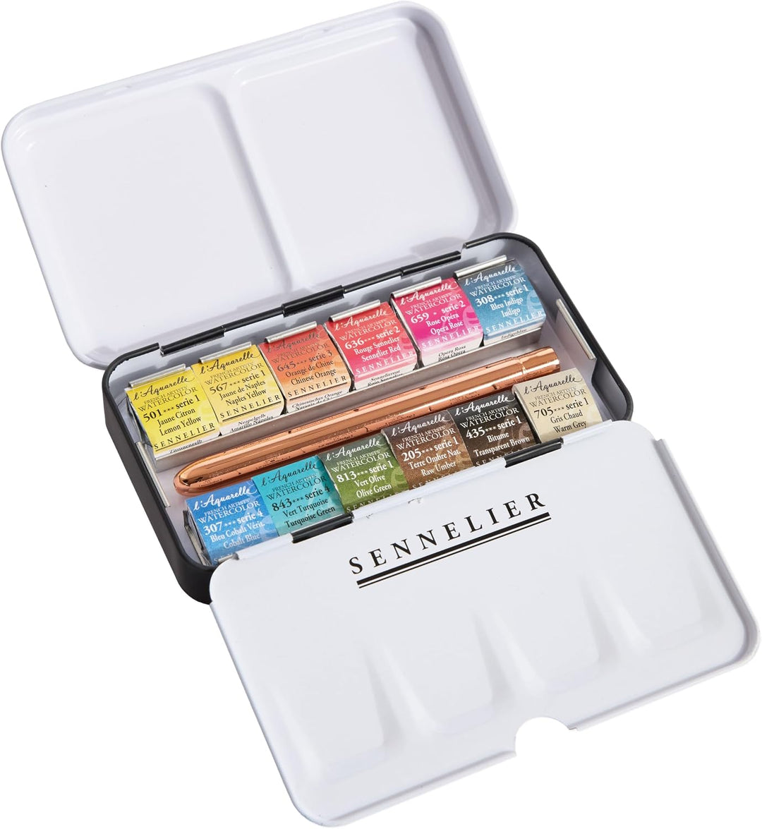 Sennelier Aquarell Zinn Metallic 12-teilig Pocket Set 12 Unité (Lot de 1) gelb, 12 Unité (Lot de 1)