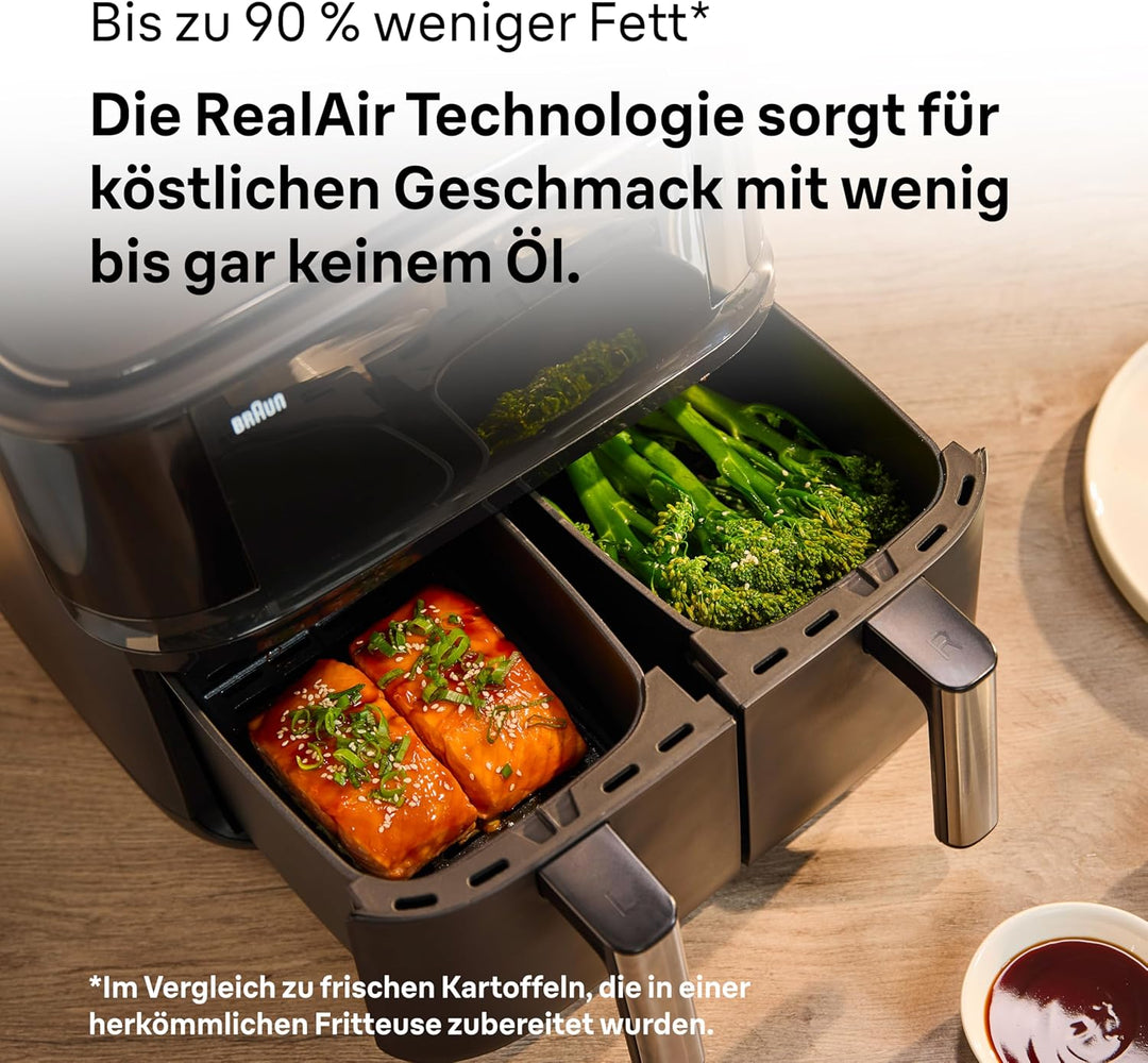 Braun Heissluftfritteuse TwinCook 3 TD3030IBK, Heissluftfritteuse 2 Kammern, 8L (4L + 4L), 80-200°,