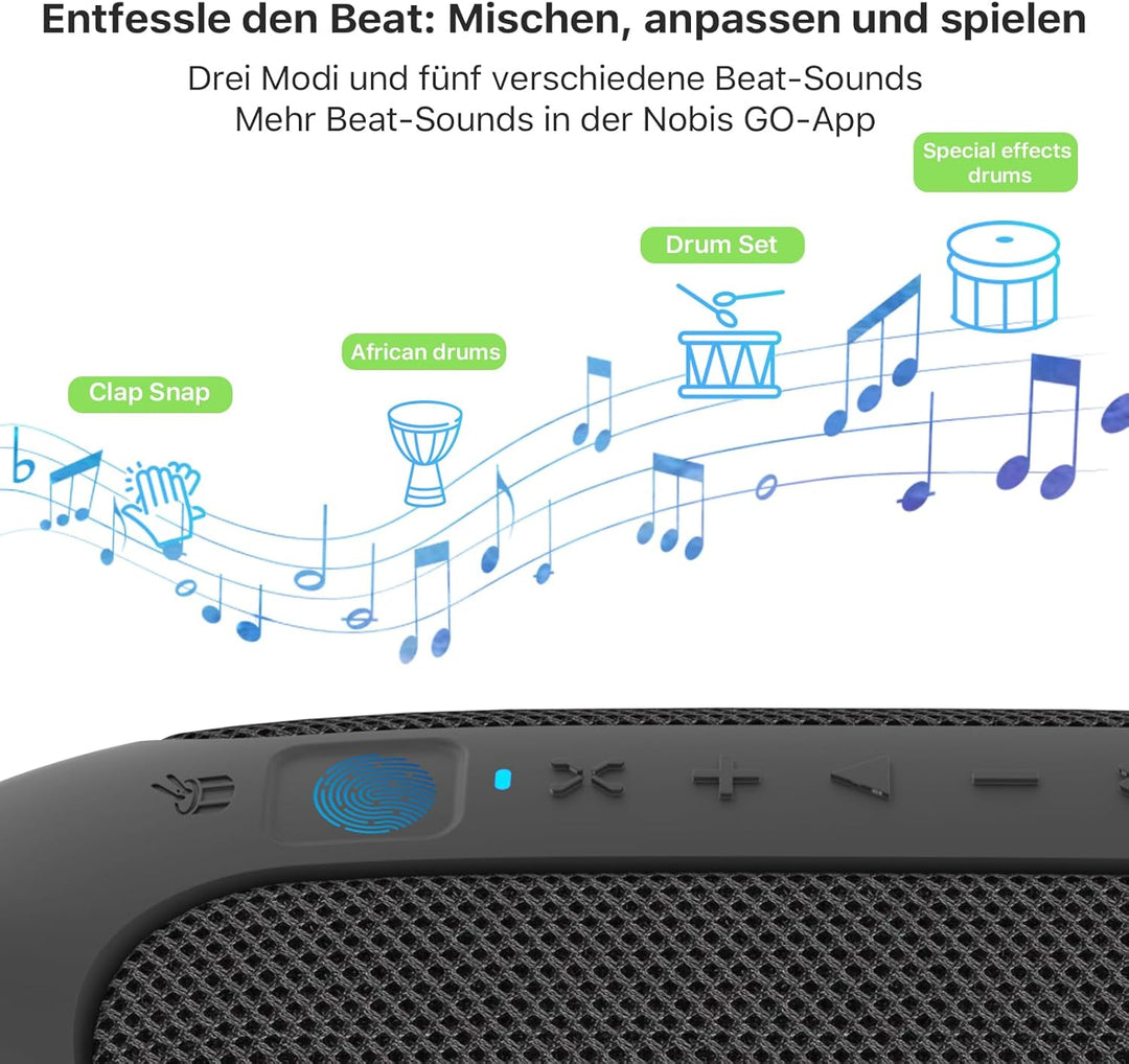 NOBIS Clip N1 Tragbarer Bluetooth Lautsprecher mit App, Beat-Modus, bis zu 24 Stunden Spielzeit, IP6