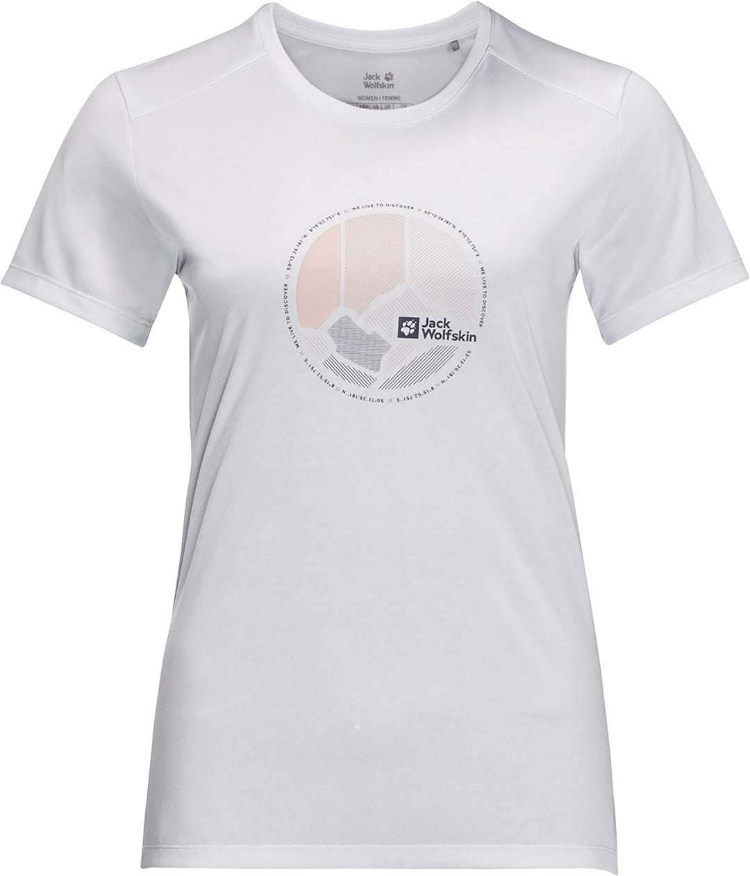 Jack Wolfskin Damen Crosstrail Graphic T W T-Shirt Shortsleeve, XS White Cloud