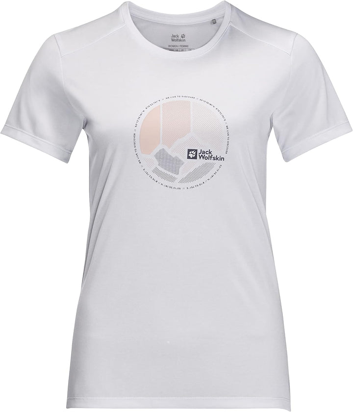 Jack Wolfskin Damen Crosstrail Graphic T W T-Shirt Shortsleeve, XS White Cloud