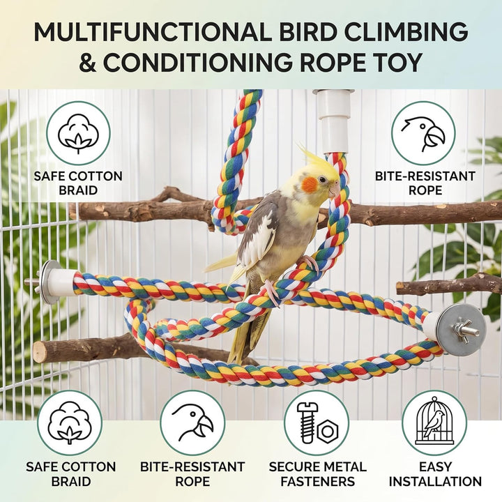 2 Stück Bird Chew Rope Bunt Gefärbte Vogel Barsch Stand Baumwolle Vogel Leiter Spielzeug für Papagei