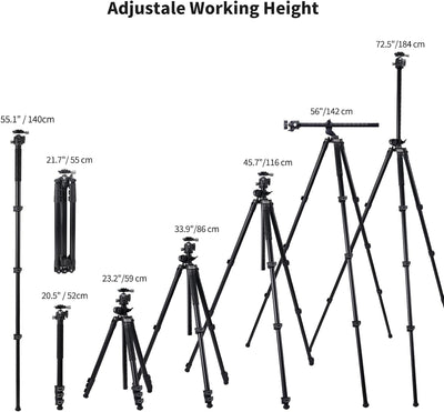 Cayer 72.5" Camera Tripod with Multi-Angle Center Column, Horizontal Tripod Monopod with Ball Head,