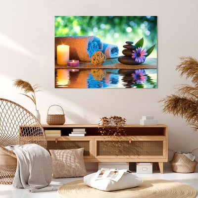 Bilder auf Leinwand 100x70cm Leinwandbild Natur Entspannung Spa Kerzen Gross Wanddeko Bild Schlafzim