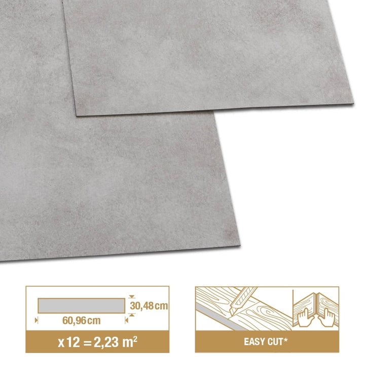 ARTENS - PVC Bodenbelag Shy Industry - Selbstklebende Fliesen - Betoneffekt - Hellgrau - Medio - 60,