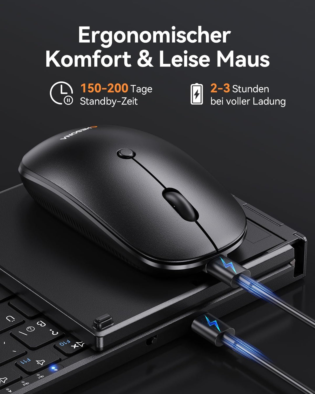 Chesona Faltbare Tastatur und Maus Sets – Ultra Slim 600g mit 2,4 G + Dual-Bluetooth, kompakte kabel