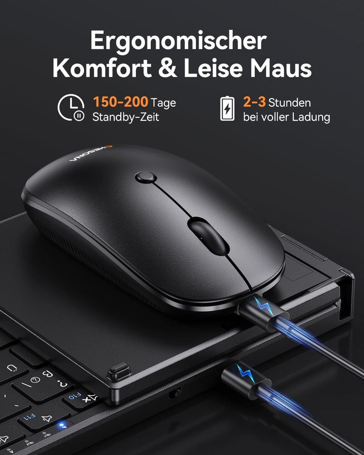 Chesona Faltbare Tastatur und Maus Sets – Ultra Slim 600g mit 2,4 G + Dual-Bluetooth, kompakte kabel