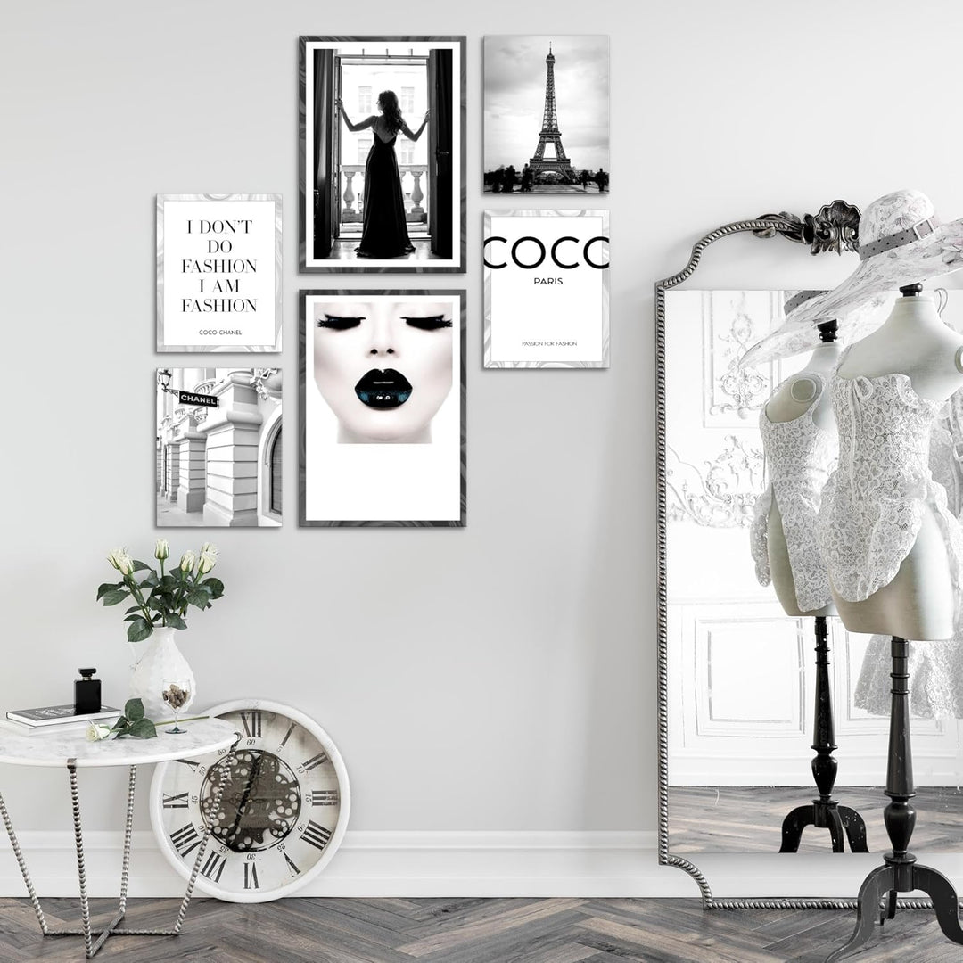 Novart Wandbilder Set Fashion Coco - KEIN EXTRA RAHMEN BENÖTIGT - Modern Deko - Wohnzimmer Mädchen T