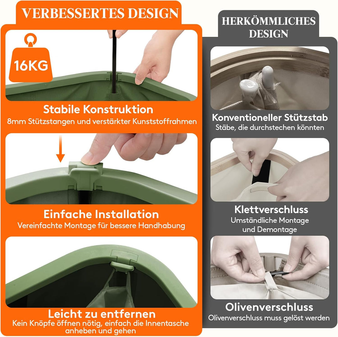 Lifewit Wäschekorb mit Deckel, 85L Wäschesammler mit Kunststoffrahmen, faltbarer grosser Wäschesorti