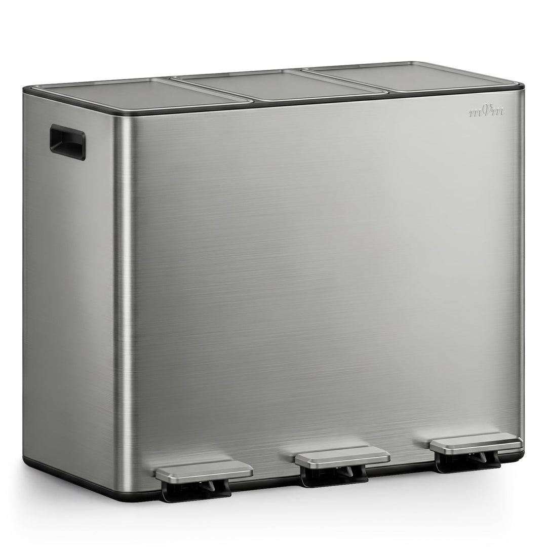 mVm Mülleimer Küche,45 Liter Treteimer,3 x 15 Liter Treteimer, 3 Fächer, Mülltrennsystem, Abfalleime