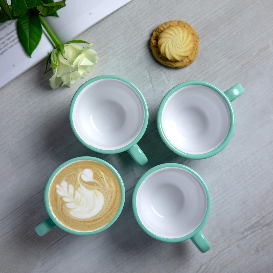 City to Cottage® - Kaffeebecher Teetasse 250 ml | Türkis und Weiss | Polka Dots | Handgemacht | Kera