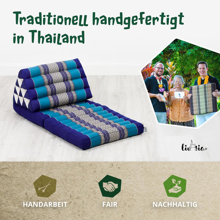 livasia Thaikissen mit 2 Auflagen - 120x50x8cm - Dreieckskissen mit Sitzkissen, Keilkissen mit Kapok