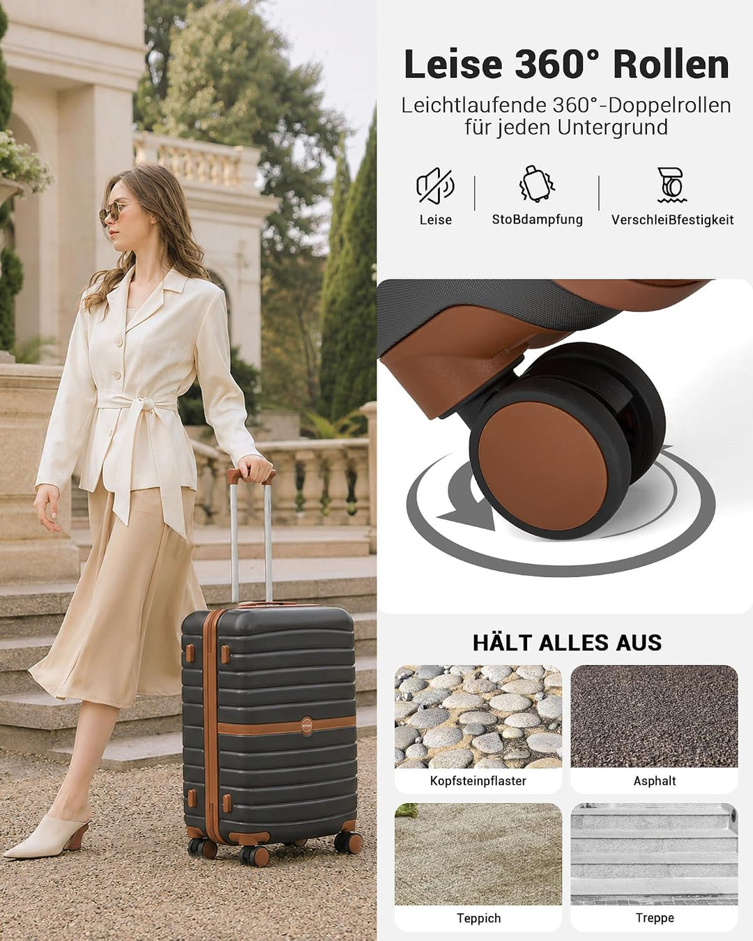 KONO Koffer Reisekoffer Trolley Koffer mittelgross von ABS+PC Hartschalenkoffer mit Zwillingsrollen