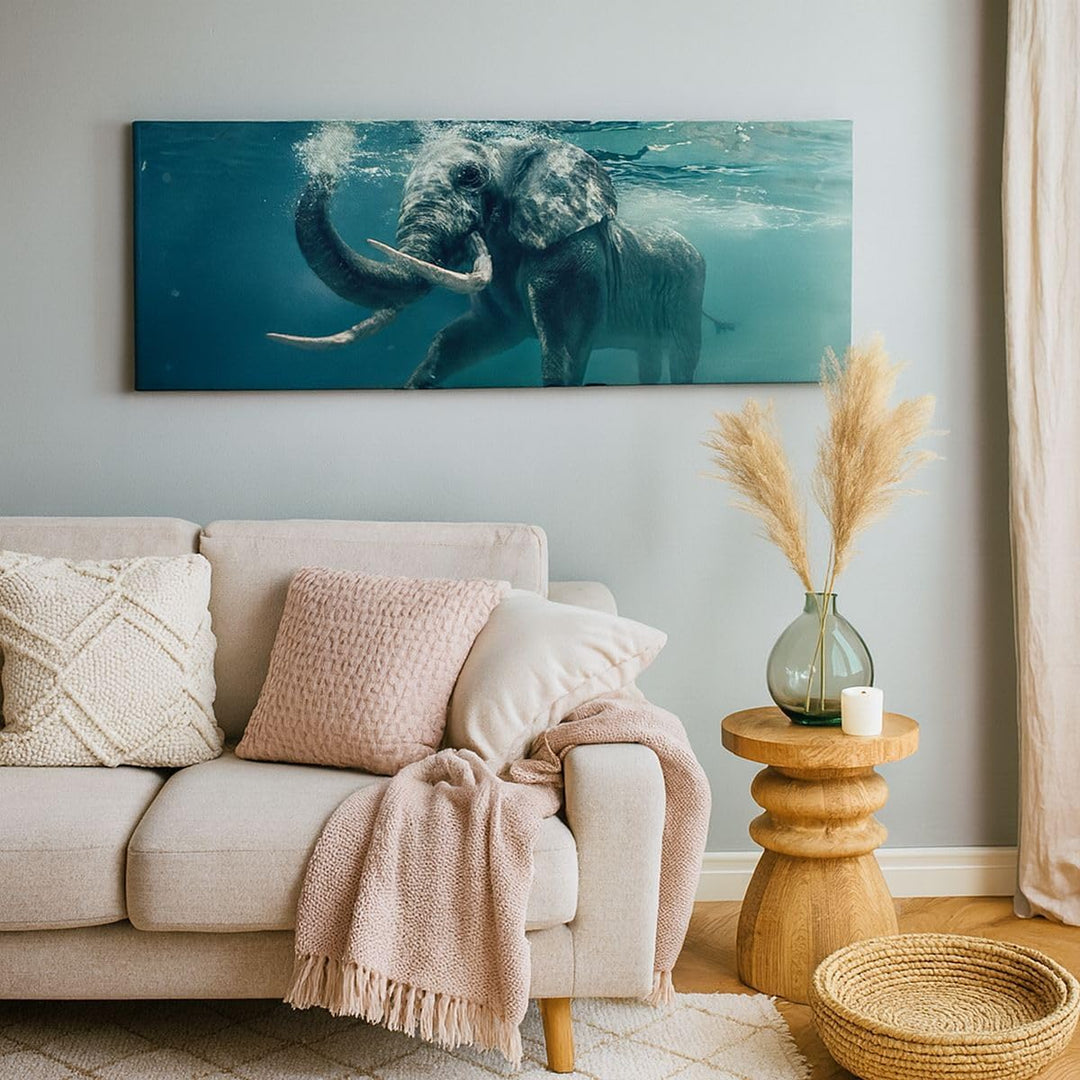 Panorama Bilder auf Leinwand 100x40cm Leinwandbild Elefant Tier Wasser Gross Wanddeko Bild Schlafzim