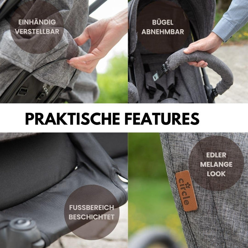ABC Design Zwillingsbuggy Twin - Circle Line mit Liegefunktion (inkl. Regenverdeck) - Woven Graphite