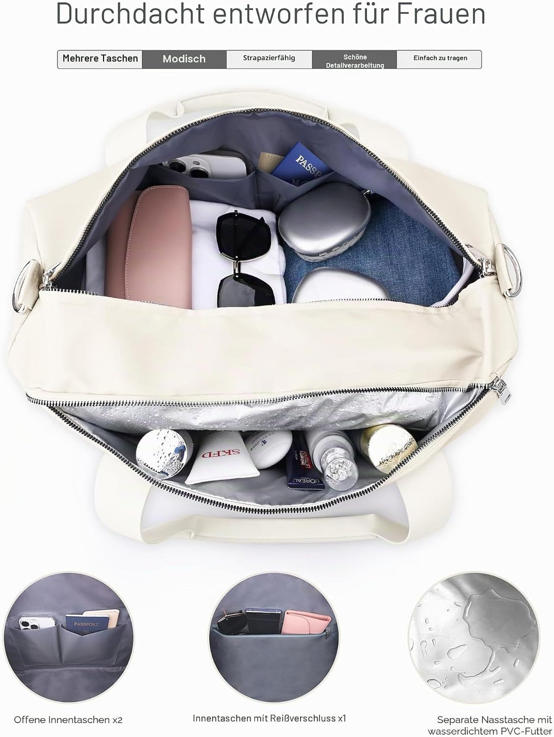 19 Zoll Sporttasche Reisetasche für Damen und Herren,wasserdichte Handgepäcktasche,Trainingstasche f