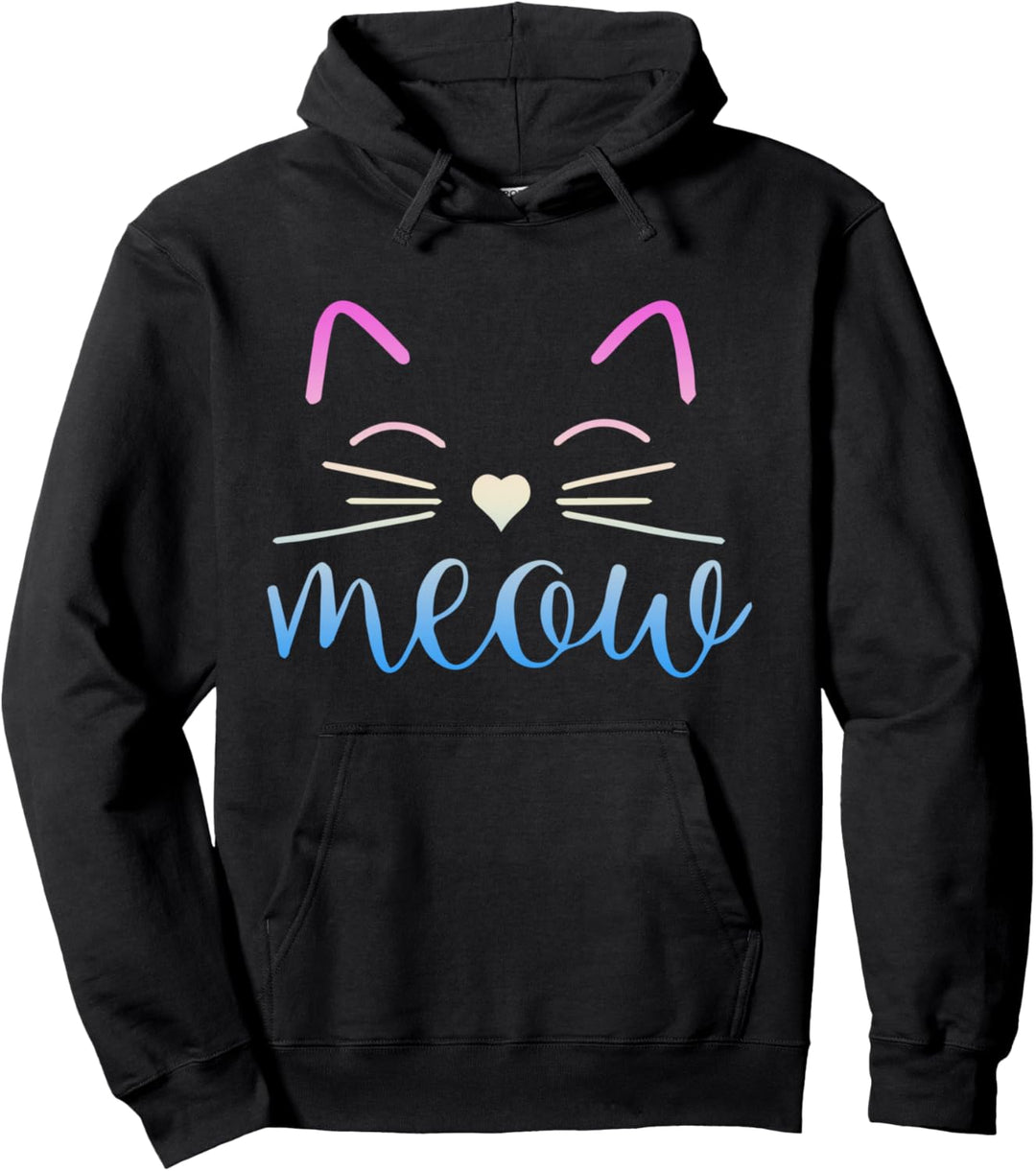 Meow Cute Cat Face Lustiges Zitat für Katzenfans Pullover Hoodie