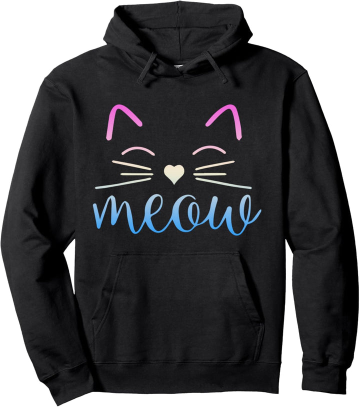 Meow Cute Cat Face Lustiges Zitat für Katzenfans Pullover Hoodie