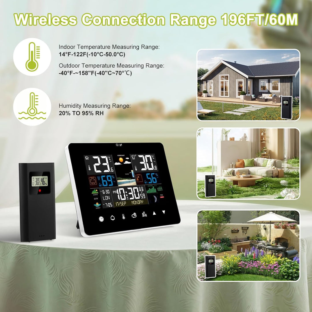 Wetterstation Funk Mit Aussensensor,Farbdisplay,60M Übertragungsentfernung,Funkwetterstation Mit Wet