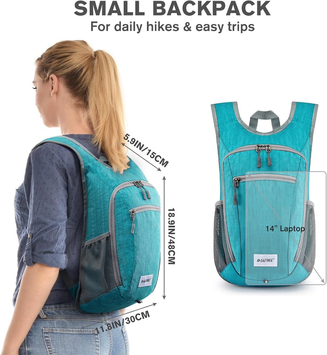 G4Free 10/15/20L Faltbarer Rucksack Klein, Wanderrucksack Leicht, Tagesrucksack Damen Herren für Wan