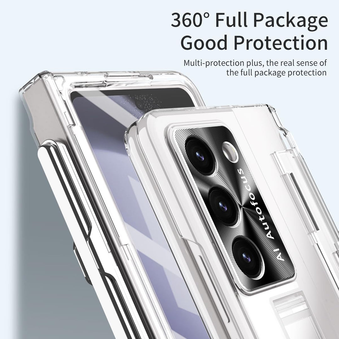 NINKI Kompatibel Samsung Galaxy Z Fold 3 Hülle mit S Pen Scharnierschutz,Luxus Beschichtung Transpar
