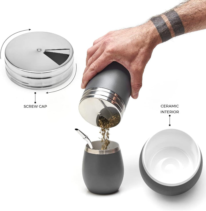 BALIBETOV Komplettes Yerba Mate Set – Moderner Mate Gourd, Thermos, Yerba Behälter, zwei Bombillas u