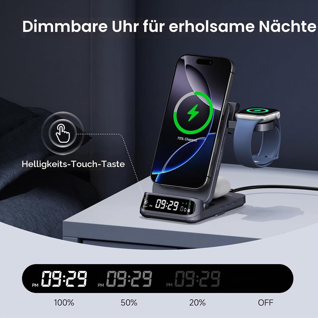 SwanScout 708M Induktive Ladestation, Faltbares 3 IN 1 Magnetisches Ladegerät für Apple Watch und iP