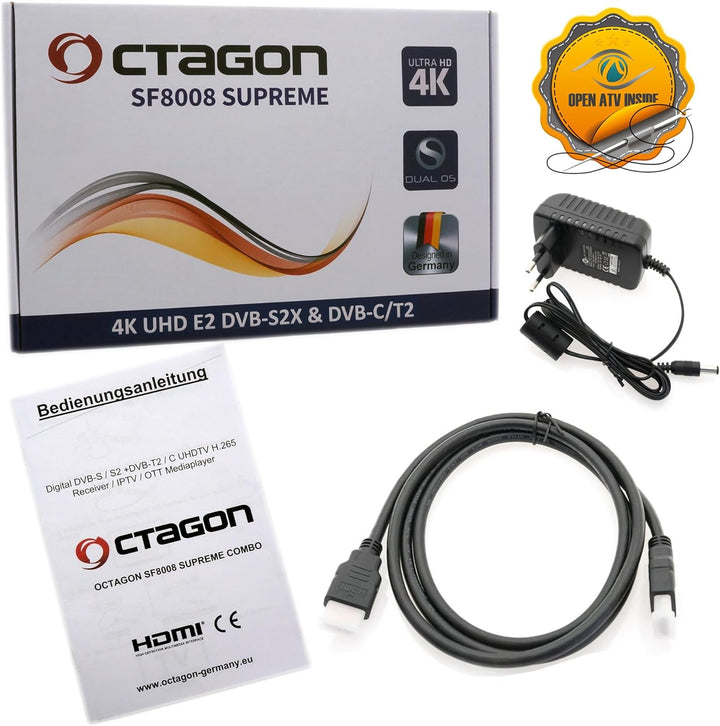 OCTAGON SF8008 4K UHD HDR Combo Receiver 1x DVB-S2X & 1x DVB-C/ DVB-T2 - Satellit, Kabel/ terrestris