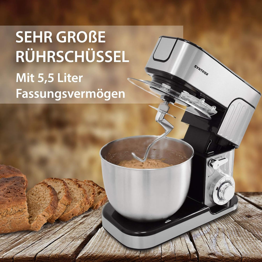 Syntrox Germany leistungsstarke Küchenmaschine Knetmaschine Mixer mit Fleischwolf in zeitlosem Desig