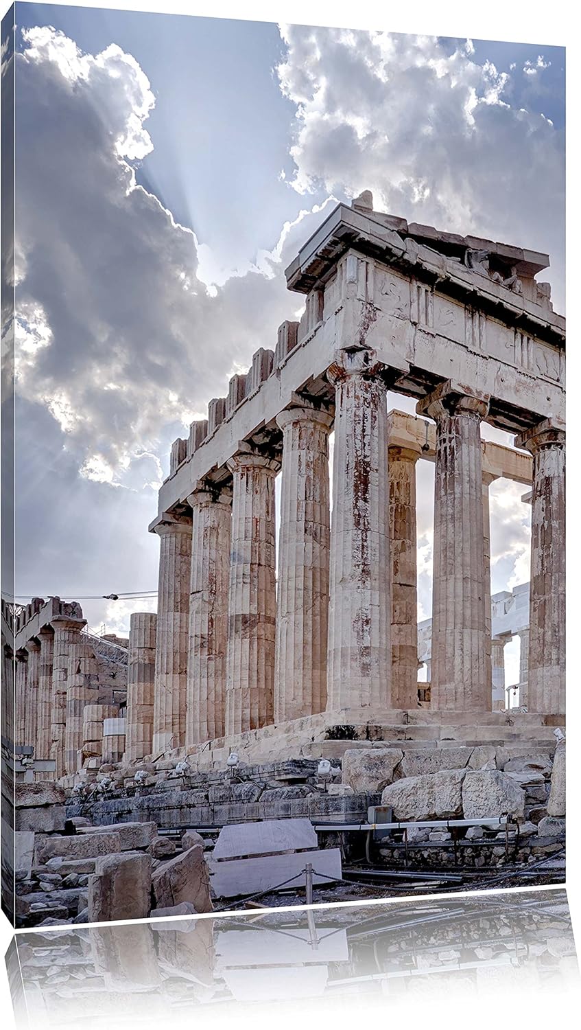 Pixxprint Antike Säulen Griechenland als Leinwandbild/Grösse: 100x70 / Wandbild/Kunstdruck/fertig be