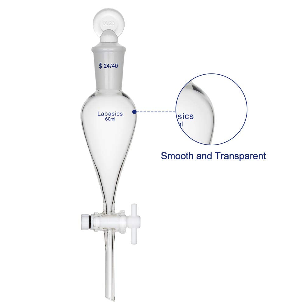 Labasics 60ml Borosilikatglas Konischer Scheidetrichter mit PTFE-Absperrhahn, Separatory Funnel 60 m