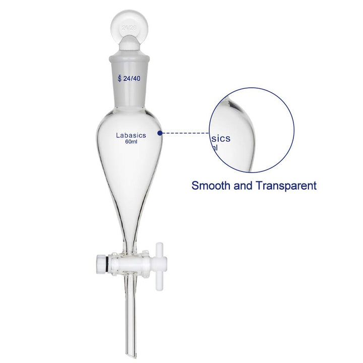 Labasics 60ml Borosilikatglas Konischer Scheidetrichter mit PTFE-Absperrhahn, Separatory Funnel 60 m
